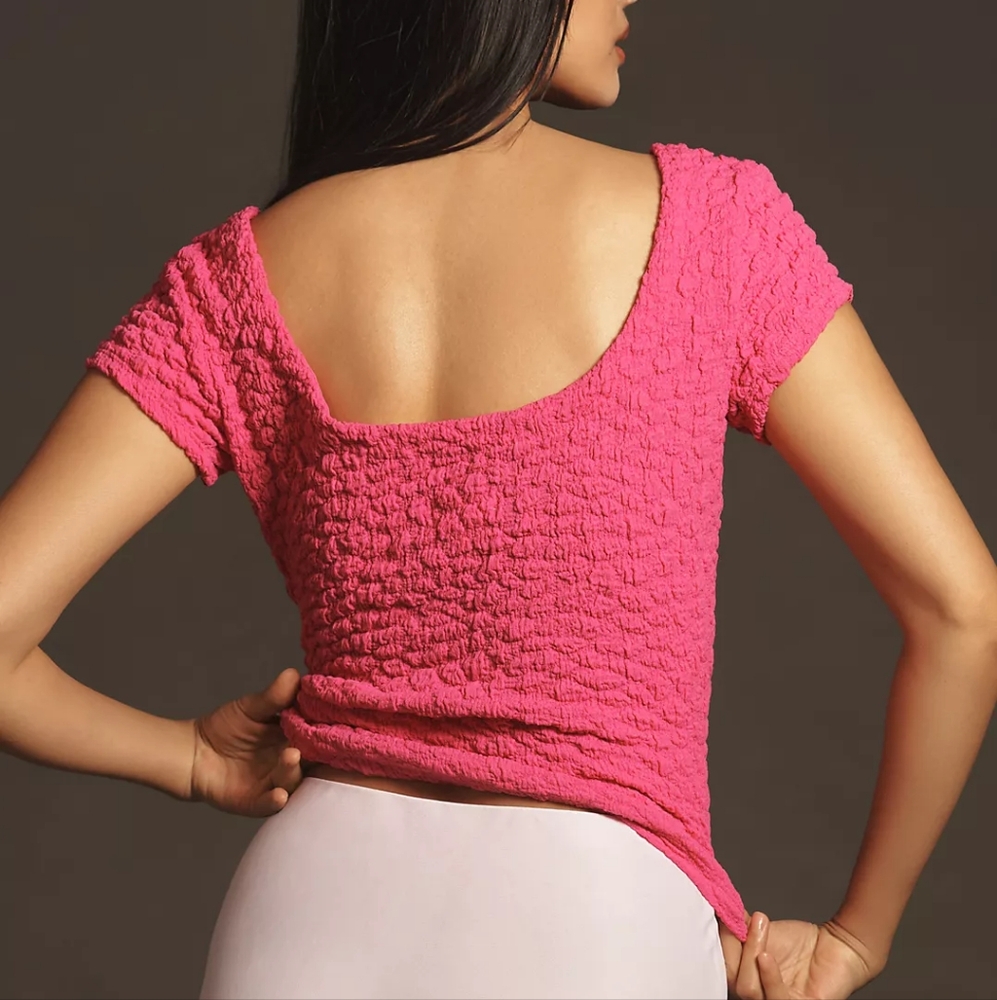Maeve Anthropologie Socialite Popcorn Tee in Hot Pink Size 2X NEW Barbiecore